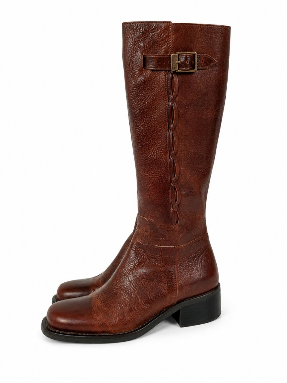 Civico 10 Brown Leather Knee High Riding Boots 5.5M Made in Brazil